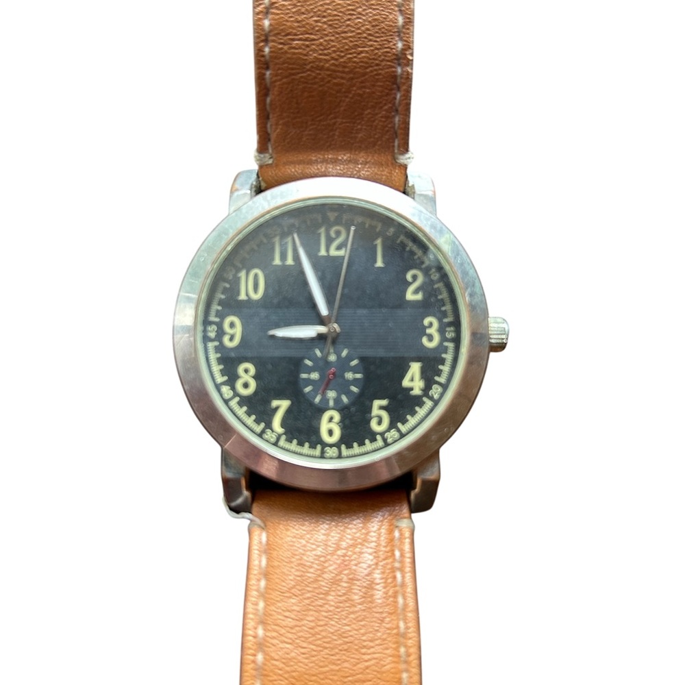 Brown Leather Strap Watch with Black Dial